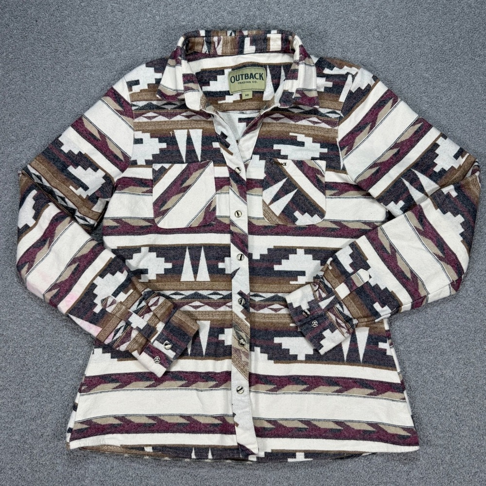 Outback Trading Camile Shirt Womens MD Aztec Western Pearl Snap Flannel USA Made